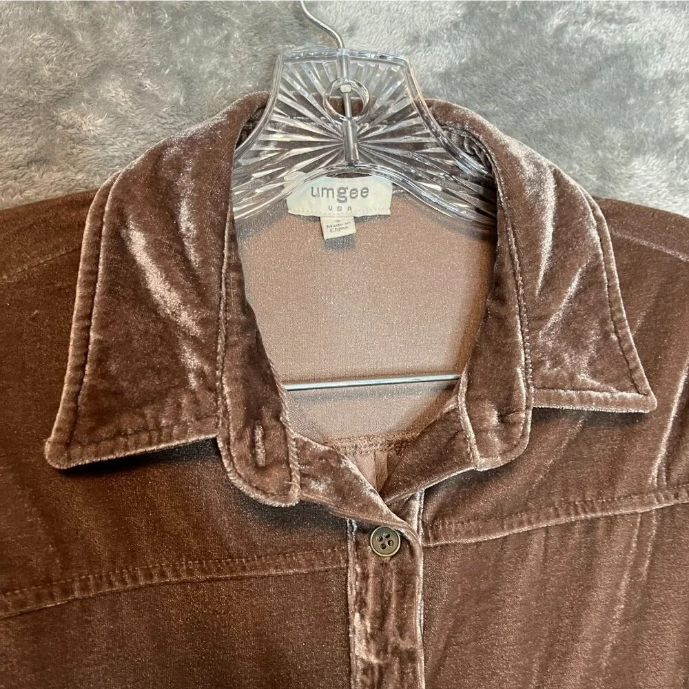 Umgee Women Velvet Soft Heavy Mocha Long Sleeve Collared Button Up Shirt S - Picture 5 of 10